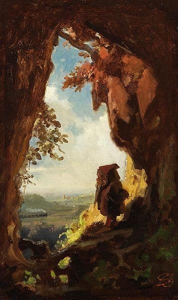 Carl Spitzweg Gnome watching railway train oil painting picture